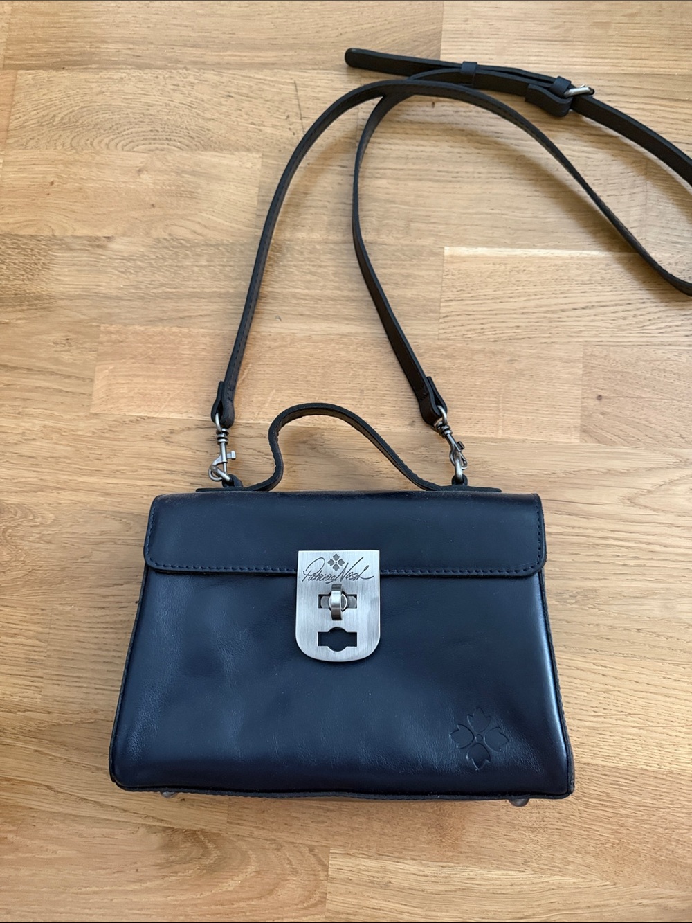 Dark Navy Leather Crossbody Satchel with Top Handle